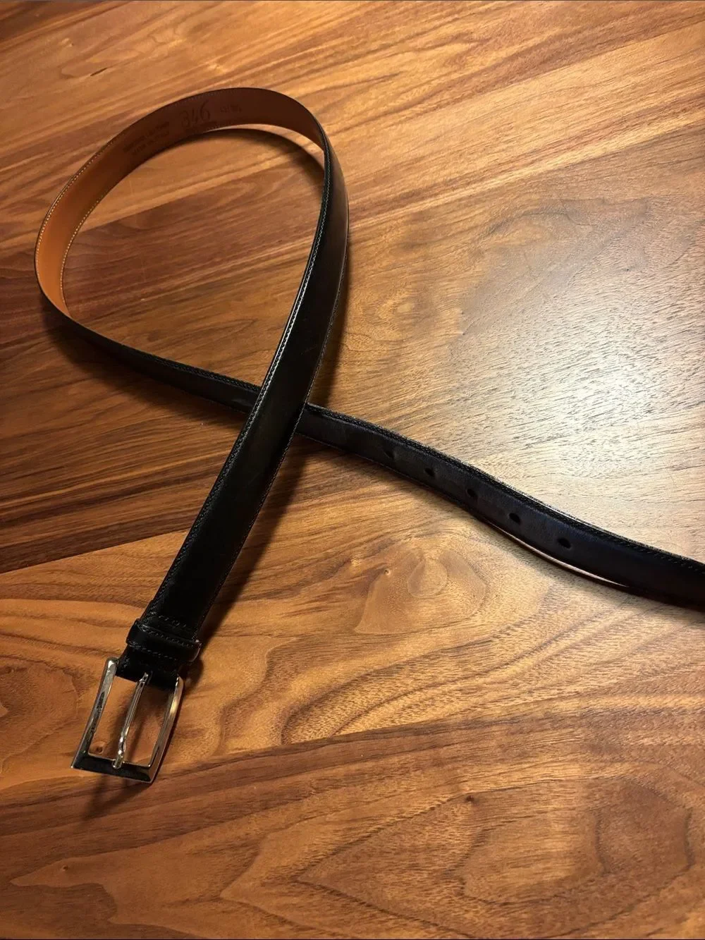 Brooks Brothers Silver Buckle Black Leather Dress Belt - 42